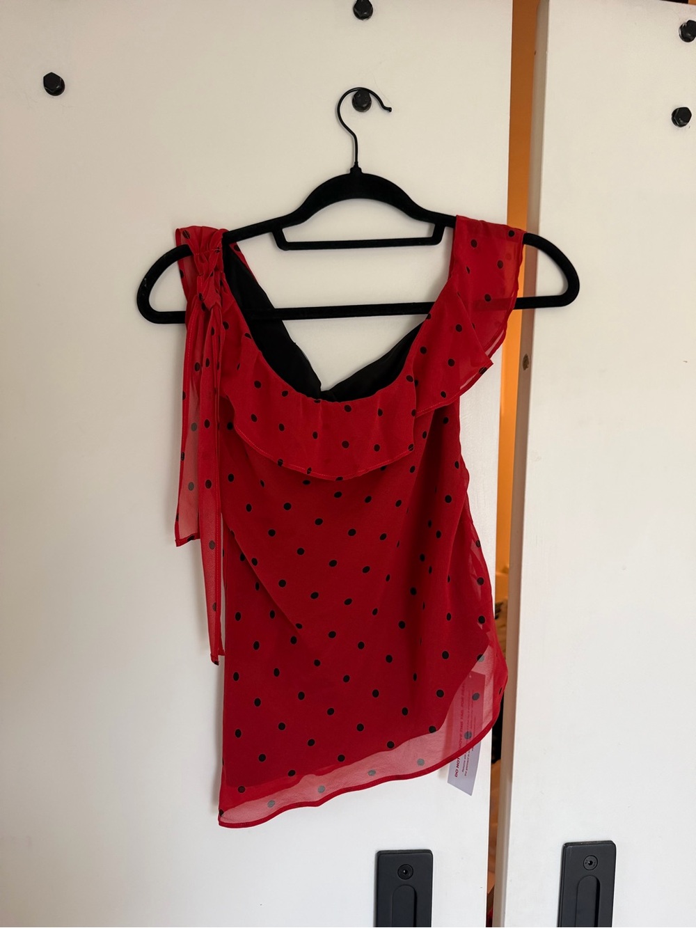 Realisation Par Red Polka Dot One-Shoulder Camisole